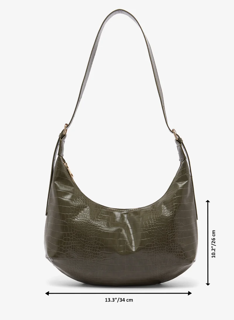 Glamorous KHAKI GREEN Croc Slouch Shoulder Bag for Women | Best Price UAE